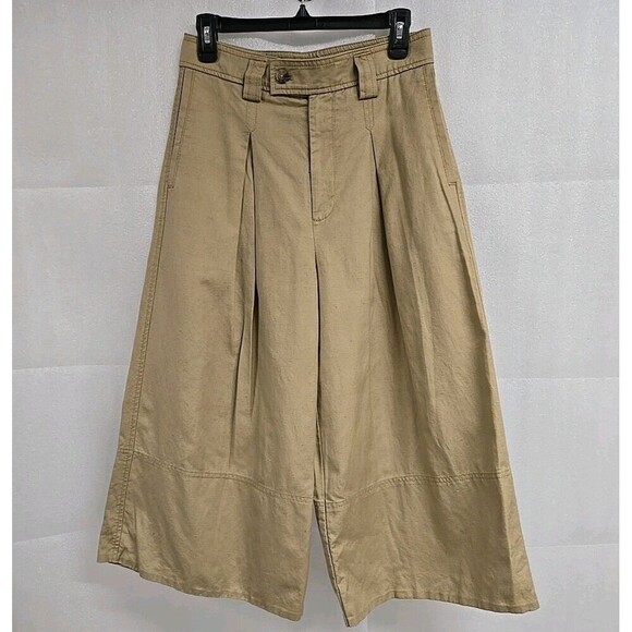 Banana Republic Wide Leg Cropped Pants Khaki Brown Linen Blend Women’s Size 4 - Picture 2 of 9